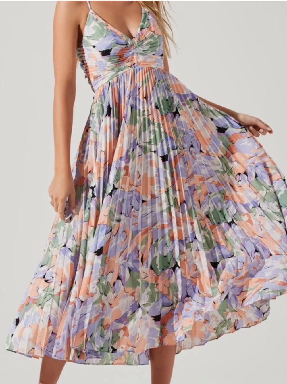 Astr Blythe Floral Plisse Midi Dress